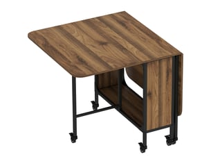 Table à manger pliante sur roulettes, table de cuisine pour 6 personnes avec étagère intégrée, marron, 130 x 80 x 74 cm