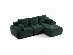 Canapé d’angle modulable 4 places en velours côtelé vert foncé, méridienne, rembourrage haute densité, sans montage