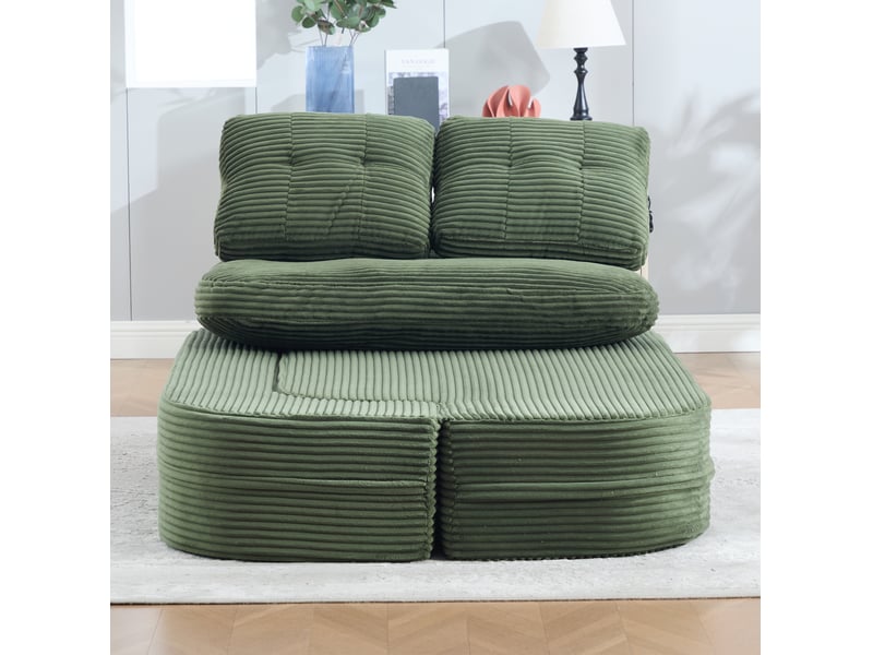 Chauffeuse convertible modenvie 2 places en velours côtelé vert émeraude 165 x 97 x 61 cm avec porte-gobelets  - Conforama E