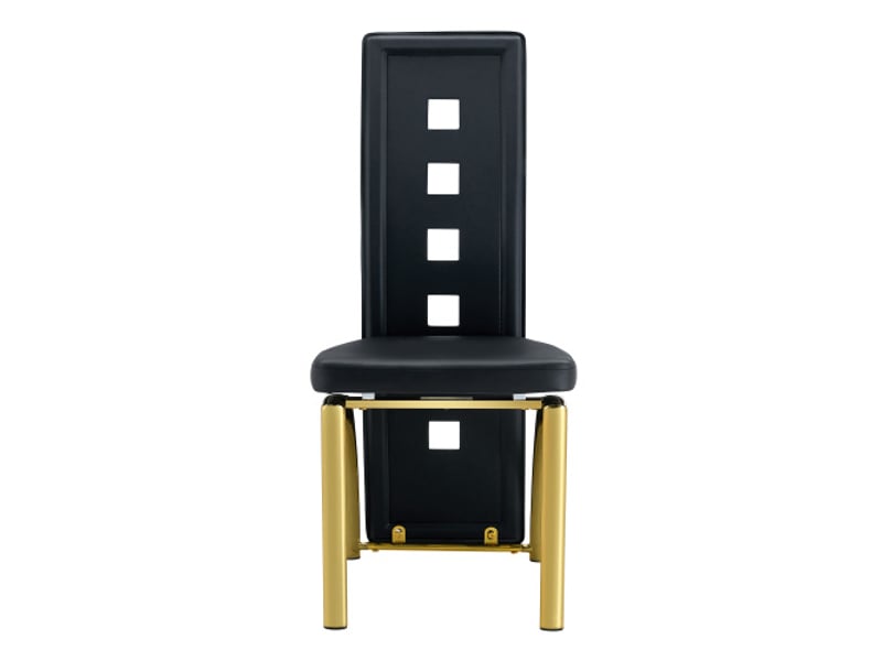  Lot de 2 chaises design européen - motif perforé, cuir pu noir, pieds en métal doré, hauteur 102,5 cm  - Conforama A