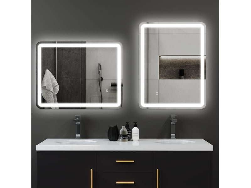  Miroir de salle de bain led 70x90 cm – argent – tactile, antibuée, 3 teintes réglables et mémoire  - Conforama D