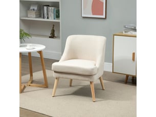 Fauteuil en tissu aspect lin et bois massif beige 63x69x79,5 cm