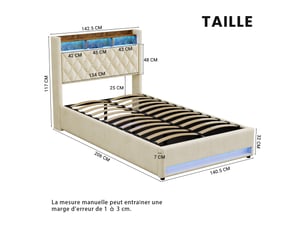Lit coffre 140x190 cm coloris beige