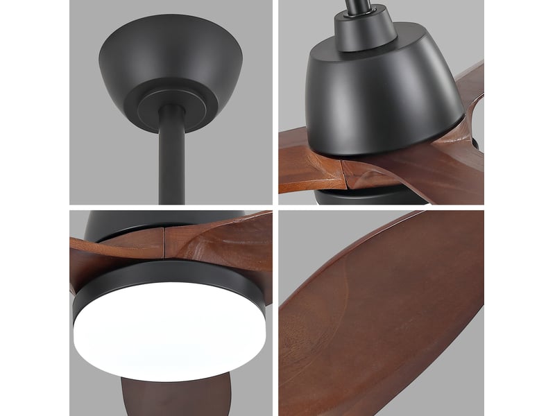 Ventilateur de plafond moderne noir 42 pouces, pales bois massif, dimmable 3 couleurs, moteur dc silencieux  - Conforama D