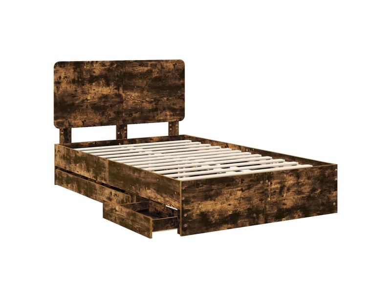  Lit double- lit adulte -  cadre de lit chêne fumé 135 x 190 cm bois ingénierie  - Conforama D