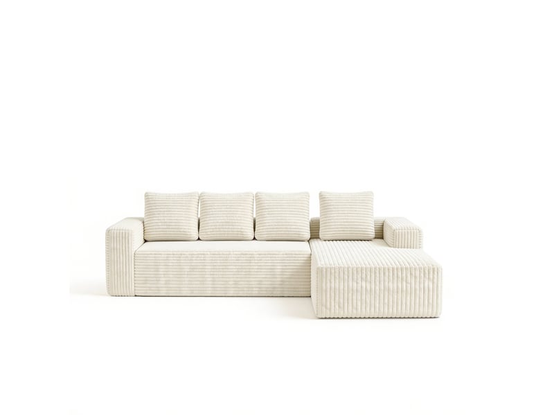  Canapé d’angle modulable 261 x 168 cm avec méridienne gauche, assise profonde, velours côtelé, sans montage, beige  - Conforama A