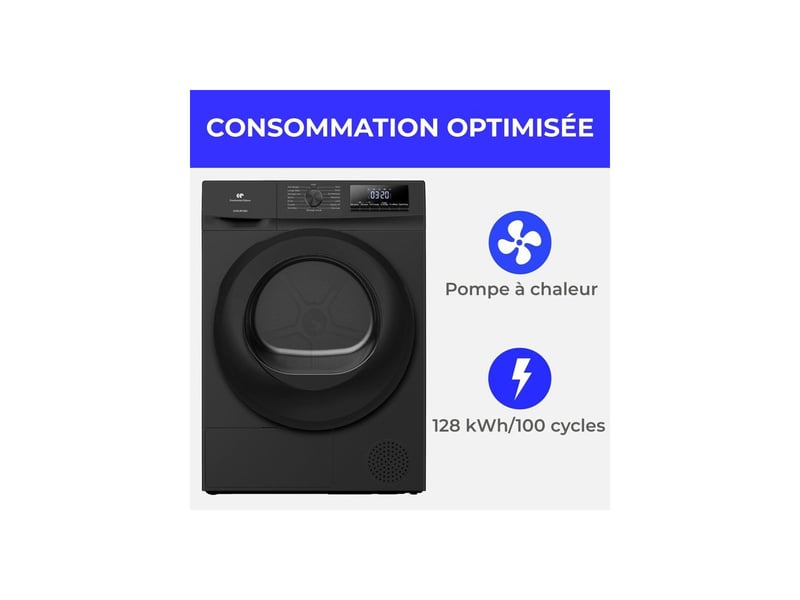 Sèche-linge pompe à chaleur 9 kg cesl9pcbd noir 14 programmes classe d CESL9PCBD - Conforama C