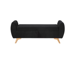 Banquette de rangement pliable 145 x 51 x 57 cm noire en velours côtelé, pieds en bois, chambre et salon