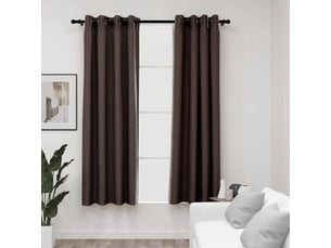 Lot de 2 rideaux occultants, rideaux black-out aspect lin avec œillets taupe 140x175cm cf44533