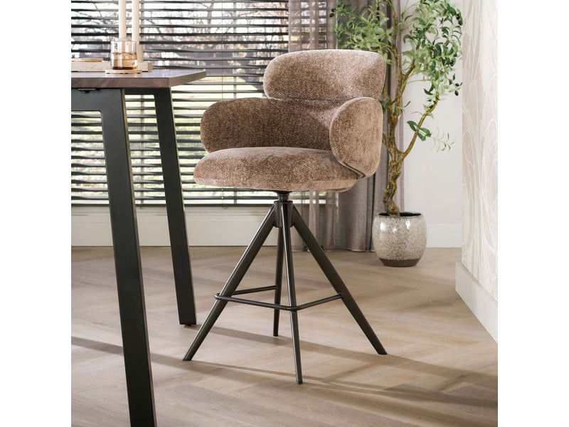  Lot de 2 chaises de bar pivotantes tissu texturé champagne et bronze  - Conforama C