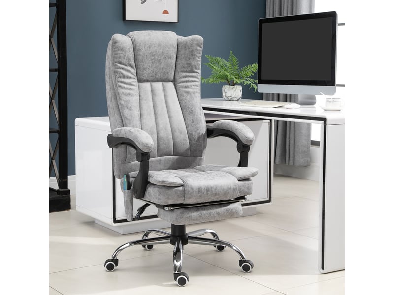  Fauteuil de bureau ergonomique avec fonction massage, chauffage, inclinaison réglable, pivotant et avec repose-pieds, poche latérale, gris.  - Conforama C