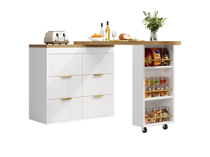  Table de bar pivotante 128-203x39x90 cm en mdf et métal avec 6 tiroirs blanc chicfurn  - Conforama A