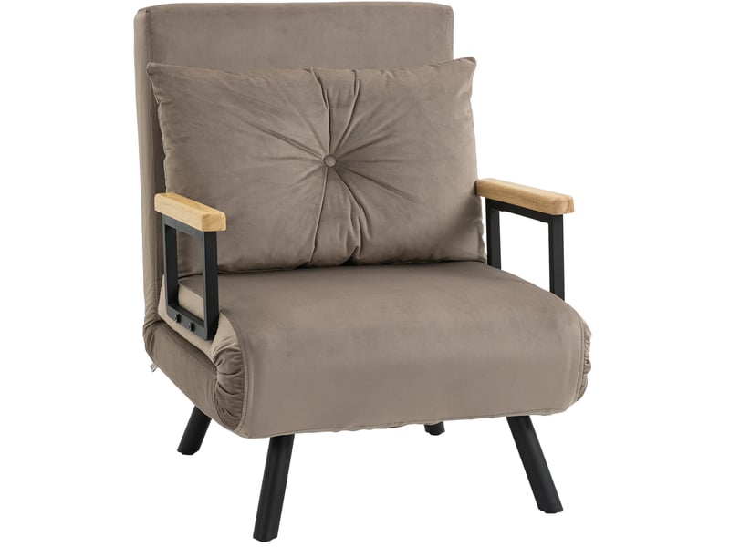  Fauteuil convertible brun clair en aspect velours, dossier réglable 5 positions, 63 x 73 x 81 cm  - Conforama A