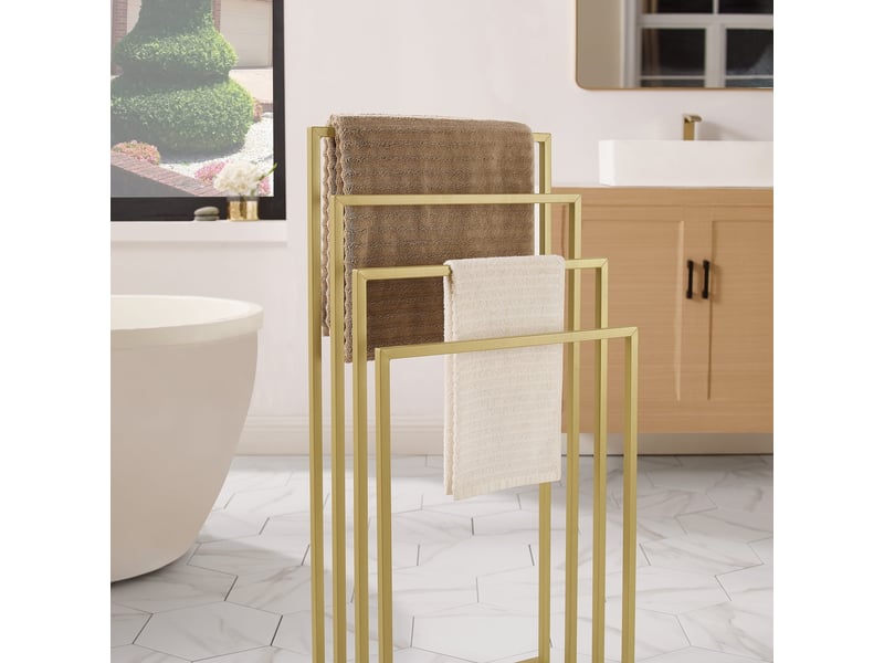  Porte-serviettes sur pied oskar à 4 niveaux en acier or mat  - Conforama D