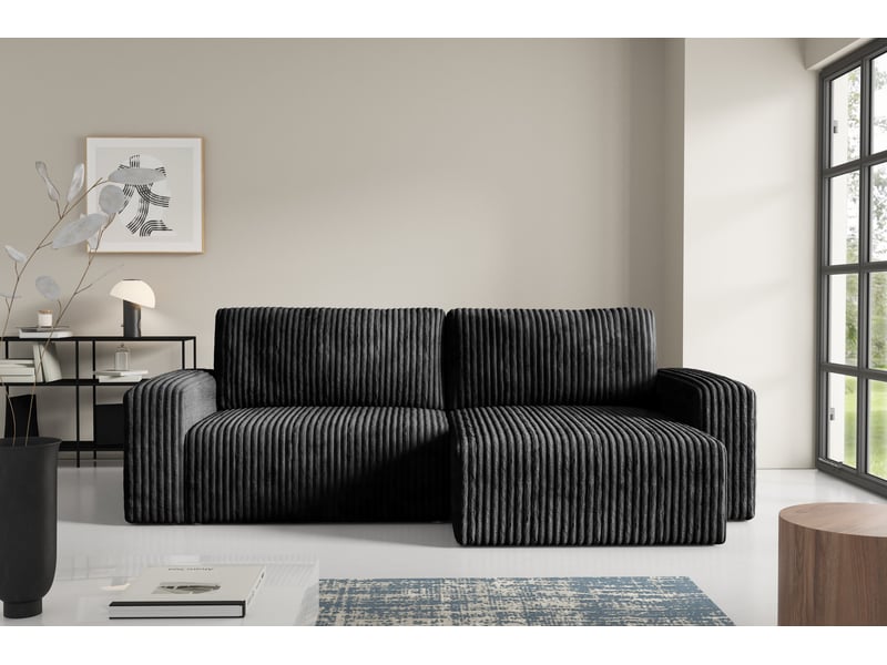  Canapé d'angle convertible cord fano noir  - Conforama B