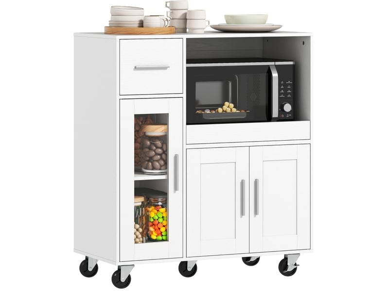 Meuble de cuisine sur roulettes 80x40x88,7 cm avec tiroir et tablette coulissante bois blanc  - Conforama A