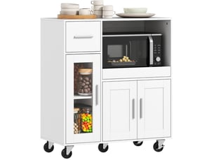 Meuble de cuisine sur roulettes 80x40x88,7 cm avec tiroir et tablette coulissante bois blanc