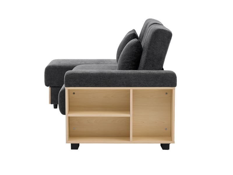  Canapé convertible, canapé-lit, en tissu chenille, gris, porte-gobelets, dossier réglable 3 positions, avec pouf, pour salon, 217 cm  - Conforama B
