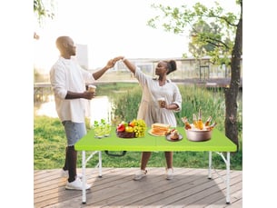 Table de jardin pliante réglable avec poignée, pieds en acier, pour 6 à 8 personnes, vert, 125 × 61 × 58-74 cm