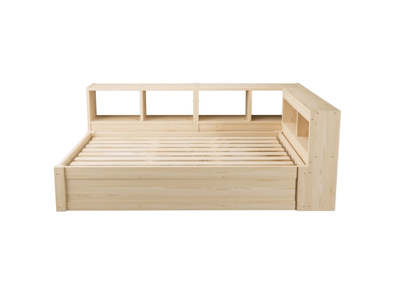 Lit banquette 90x200 cm – bois naturel – rangement hydraulique, led et prise intégrée – sans matelas - Conforama D