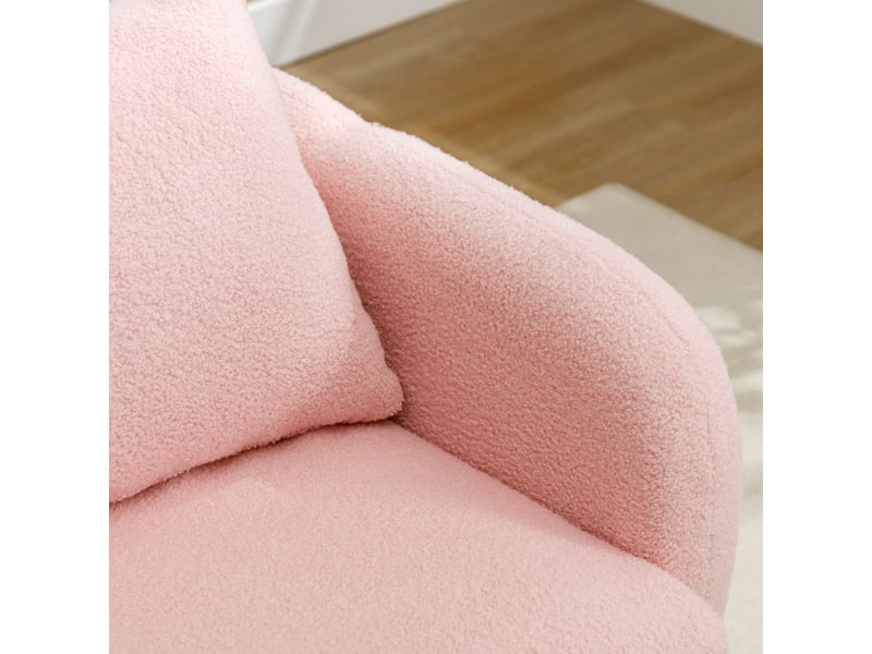 Fauteuil velours teddy moderne une place avec coussin épais pieds bois massif - Conforama R