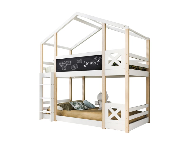  Modenvie lit mezzanine enfant 90x200 cm - avec tableau et échelle, sommier inclus, sans matelas - blanc  - Conforama A