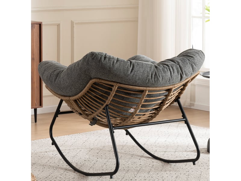  Fauteuil à bascule avec assise enveloppante, structure métallique, pour salon, en chenille gris, 102 × 98 × 77 cm  - Conforama D