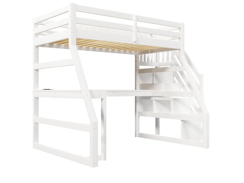  Lit mezzanine 90 x 200 cm avec bureau, escalier, led et usb - blanc C-CRAFTLINK - Conforama A