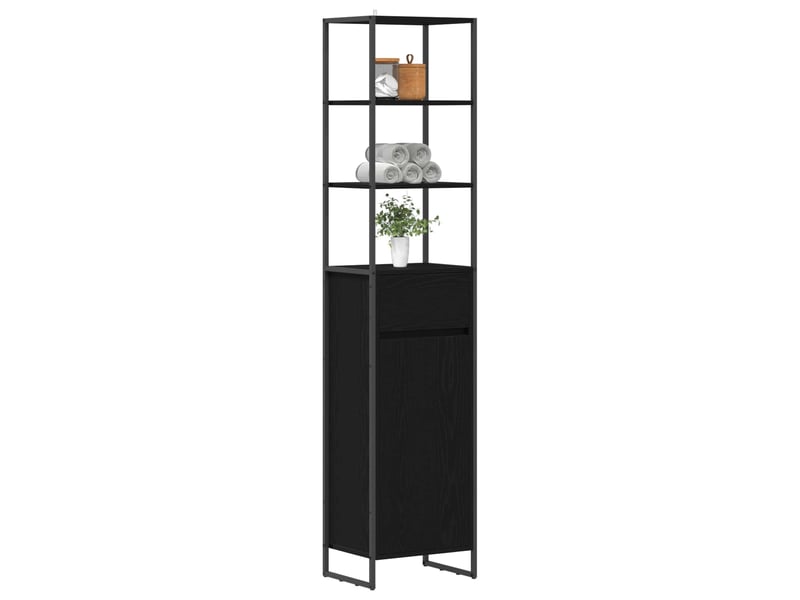  Cabinet de salle de bain, meuble de rangement chêne noir 40x30x180 cm  - Conforama C