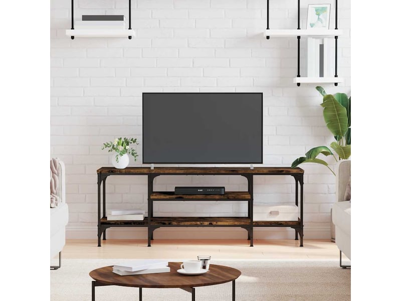  Meuble tv - banc tv - meuble de rangement chêne fumé 121x35x45 cm bois d'ingénierie et fer  - Conforama B
