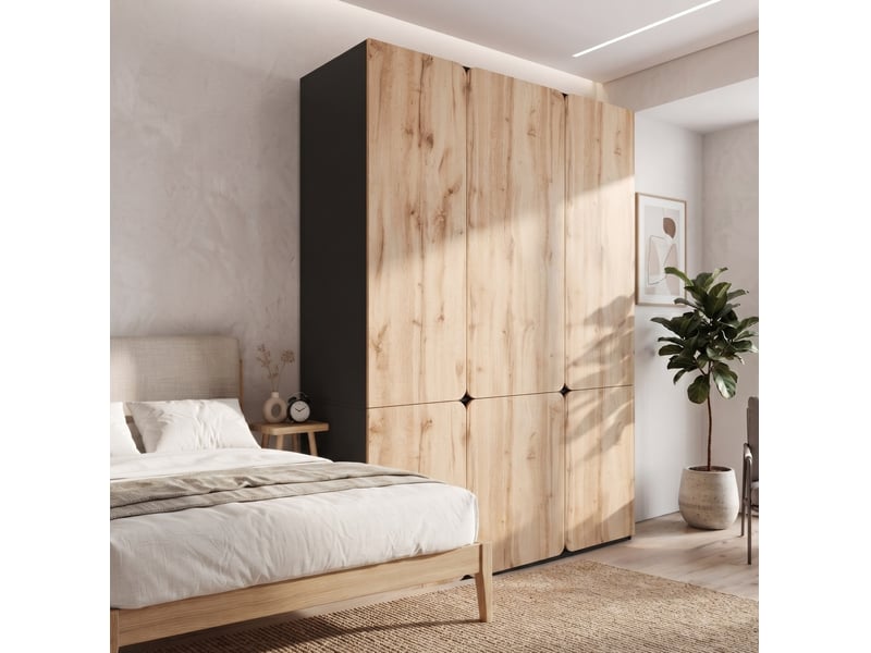  Armoire de rangement 8 portes avec 6 tiroirs et 2 tringles, décor chêne moderne pour chambre en mdf 180 × 50 × 200 cm  - Conforama D
