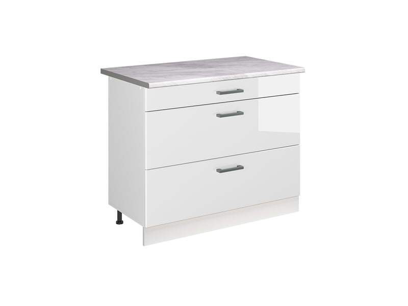  Vicco meuble cuisine, blanc haute brillanceblanc, 100cm plan de travail marbre  - Conforama A