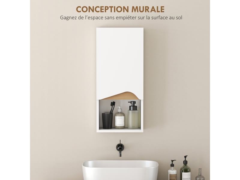 Armoire murale de salle de bain avec porte à fermeture douce, étagère réglable et compartiment ouvert, 30x17x67cm, blanc - Conforama D