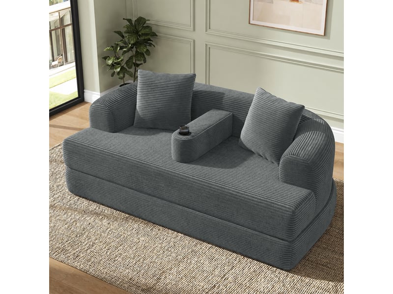  Canapé-lit convertible canapé au sol 2 places canapé modulable canapé compressé en velours côtelé avec accoudoir amovible, gris  - Conforama E