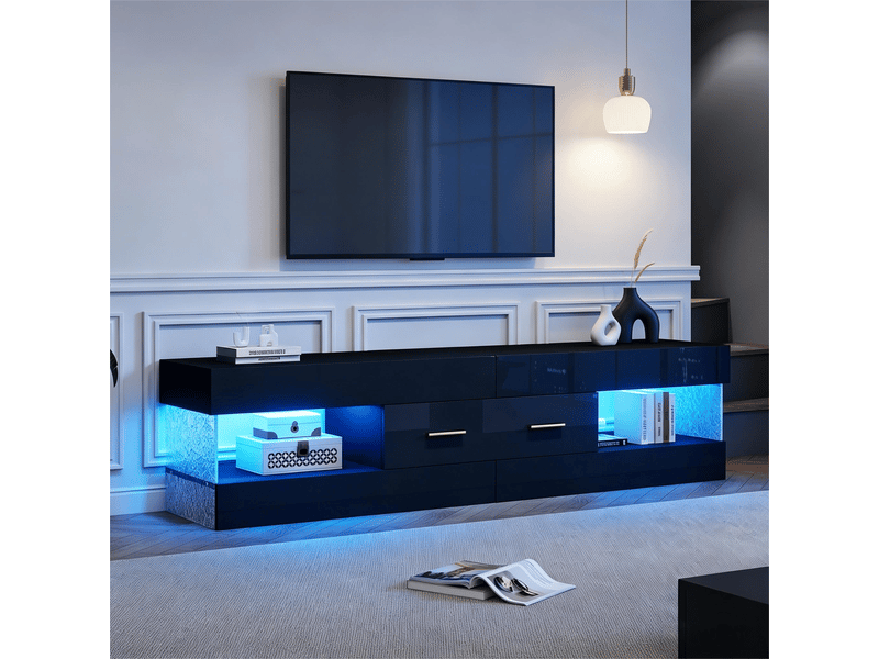 Meuble tv,152x35x40 cm,avec led et rangements,panneau de particules,noir - Conforama D