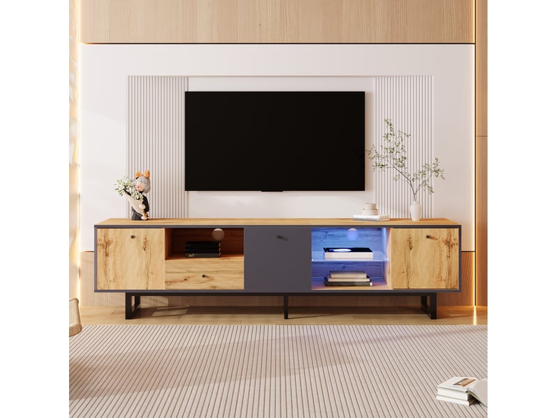  Meuble tv bas modenvie avec led contrôlées par application 190 x 40 x 50 cm panneaux de particules bois anthracite noir  - Conforama B