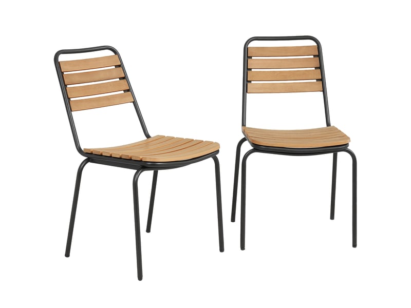  Lot de 2 chaises de jardin empilables en acier et eucalyptus 47 x 61 x 81 cm  - Conforama A