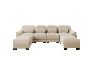 Canapé modulable 4 places en u beige avec deux poufs, canapé en velours côtelé à assise profonde pour salon