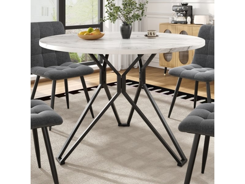 Table ronde 100 cm - plateau mdf marbre noir, pieds métal, 4 places – salle à manger et salon - Conforama B