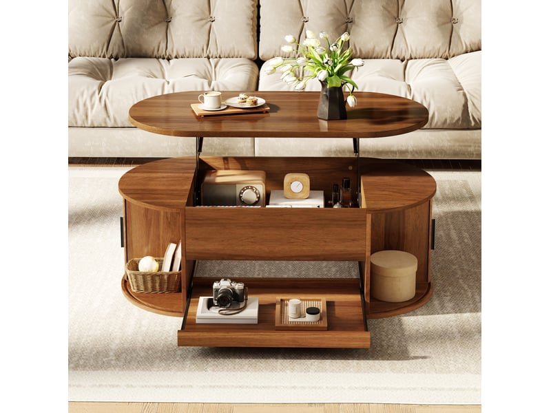  Table basse 110x55x55 cm relevable avec rangement coloris noyer  - Conforama D