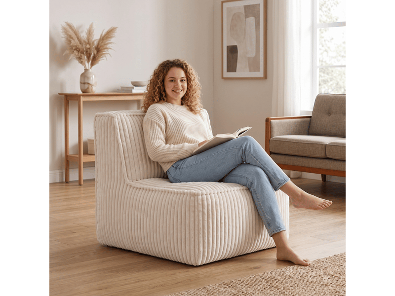  Module central déhoussable pour canapé modulable velours côtelé 90x82 cm blanc cassé  - Conforama E