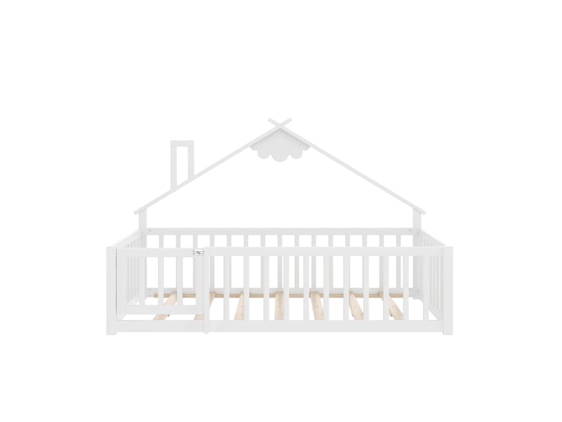  Lit simple plat, 90 x 190 cmt, barrière de sécurité, barrière avec verrou, bois de pin, blanc  - Conforama E