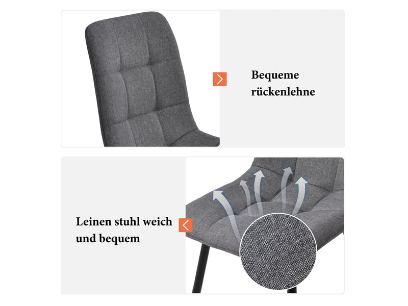  Chaise de salle à manger lot de 4 avec assise rembourrée et dossier ergonomique en lin gris, 44 × 41 × 86 cm  - Conforama E
