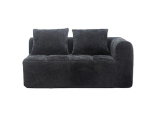 Canapé 2 places en chenille noir avec méridienne, poches latérales et rangement intégré