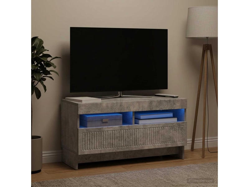 Meuble tv - banc tv - meuble de rangement led gris béton bois d'ingénierie - Conforama D
