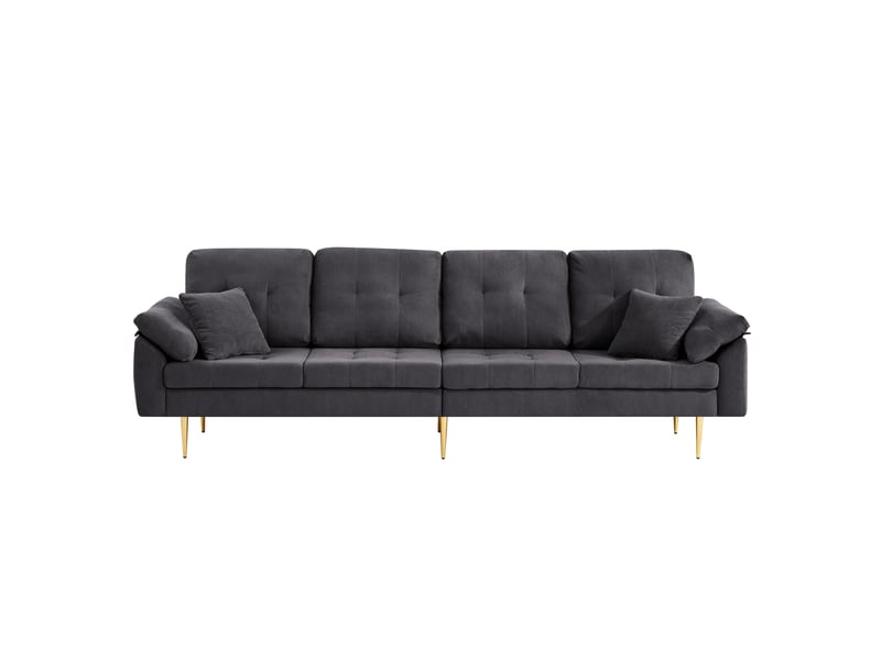  Canapé droit 4 places avec pouf modulable  - pieds en fer 20 cm velours côtelé gris foncé 250 × 70 × 87 cm  - Conforama A