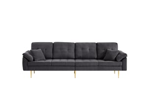 Canapé droit 4 places avec pouf modulable  - pieds en fer 20 cm velours côtelé gris foncé 250 × 70 × 87 cm