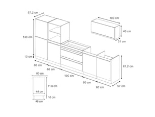Vicco cuisine, anthracite campagneblanc, 340cm plan de travail anthracite