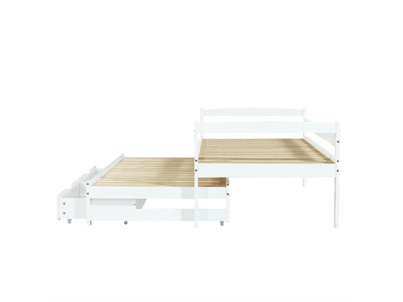 Lit de jour, lit simple et double, lit coulissant sur roulettes, avec 2 tiroirs en mdf, cadre en bois massif, blanc (200x90cm190x90cm)  - Conforama E
