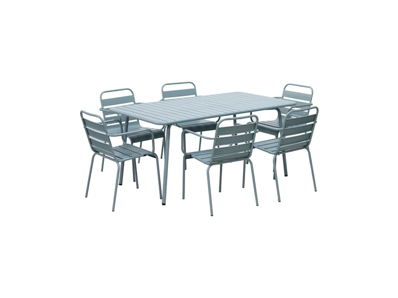  Ensemble table de jardin + 6 fauteuils en métal bleu gris - baca  - Conforama A